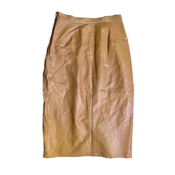 RARE 1970s Bonnie Cashin for Sills and Co Tan Leather Skirt - Picture 2 of 11